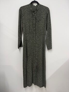 cloth & stone Olive Green Long Sleeve Printed Shirt Dress S